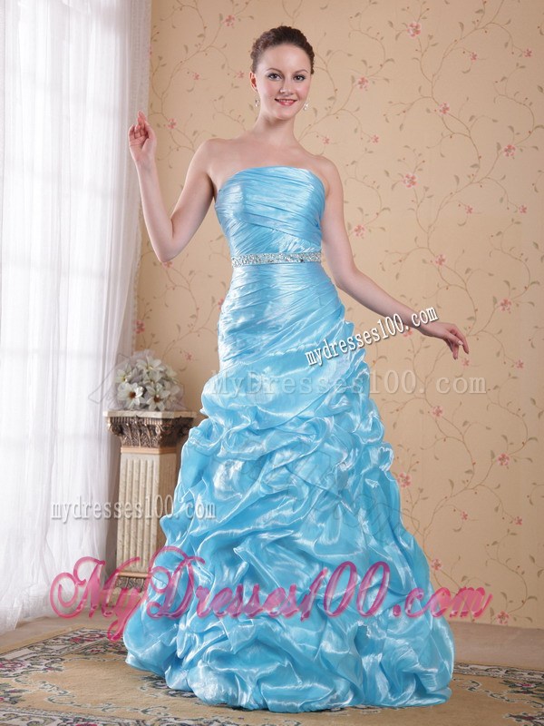 Aqua Blue Column Sheath Strapless 2013 Pageant Dresses with Beading