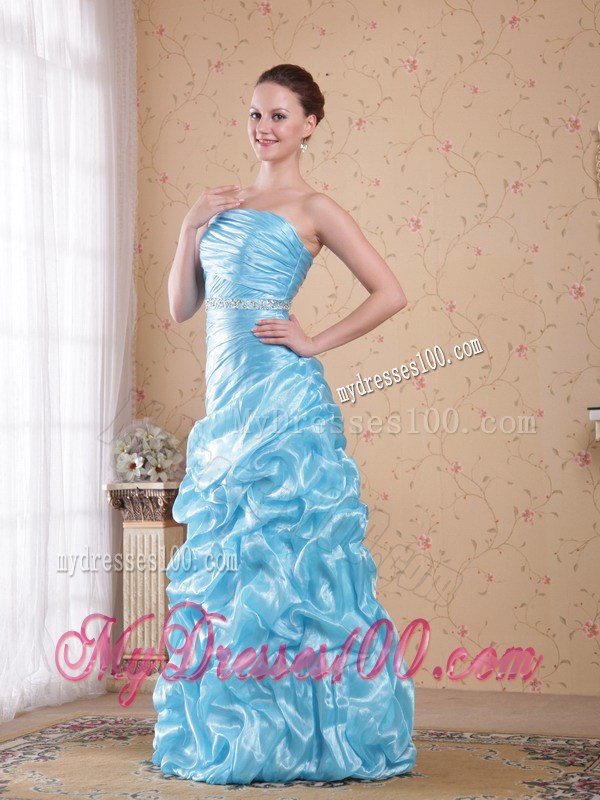 Aqua Blue Column Sheath Strapless 2013 Pageant Dresses with Beading