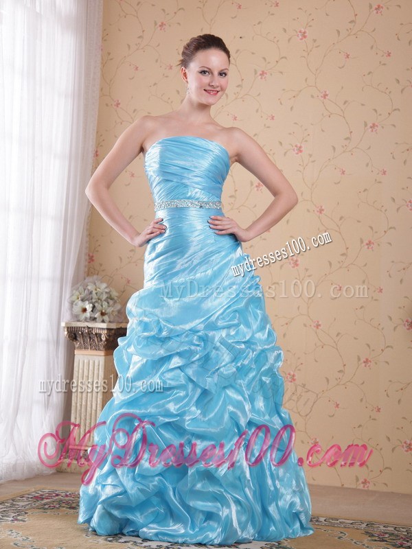 Aqua Blue Column Sheath Strapless 2013 Pageant Dresses with Beading