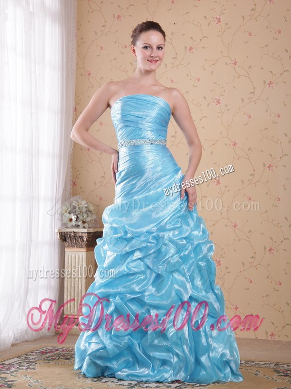 Aqua Blue Column Sheath Strapless 2013 Pageant Dresses with Beading