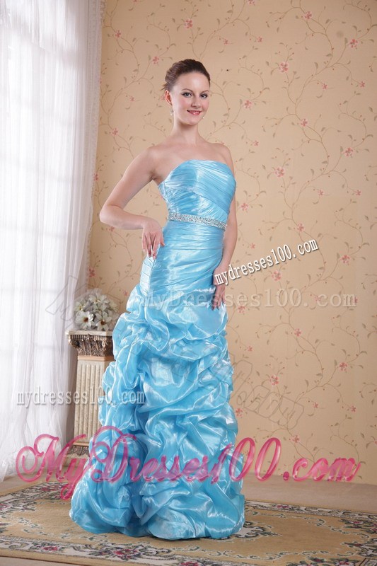 Aqua Blue Column Sheath Strapless 2013 Pageant Dresses with Beading