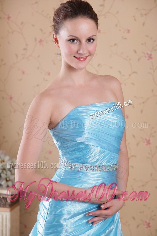 Aqua Blue Column Sheath Strapless 2013 Pageant Dresses with Beading