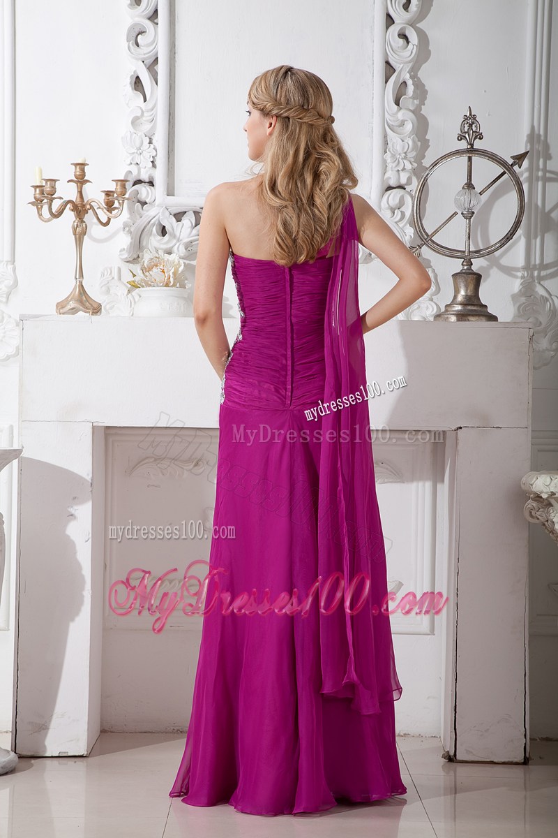 Fuchsia Empire One Shoulder Appliques Pageant Dresses Watteau