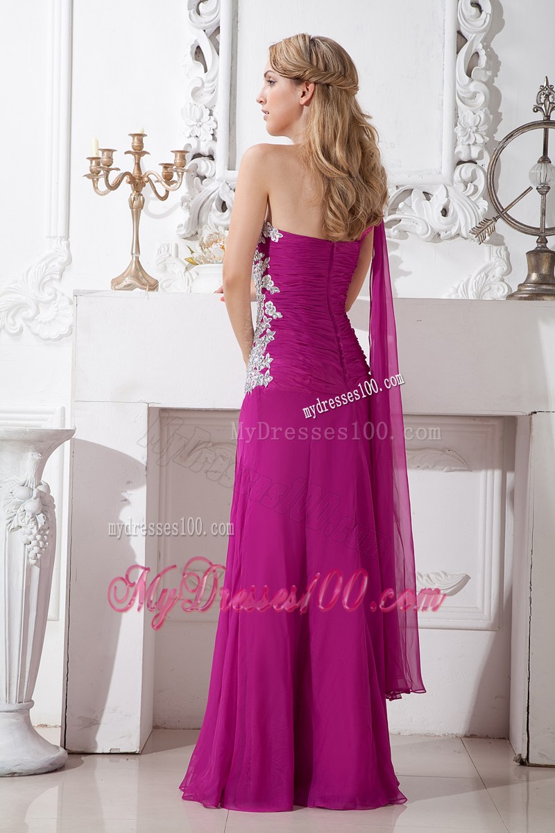 Fuchsia Empire One Shoulder Appliques Pageant Dresses Watteau