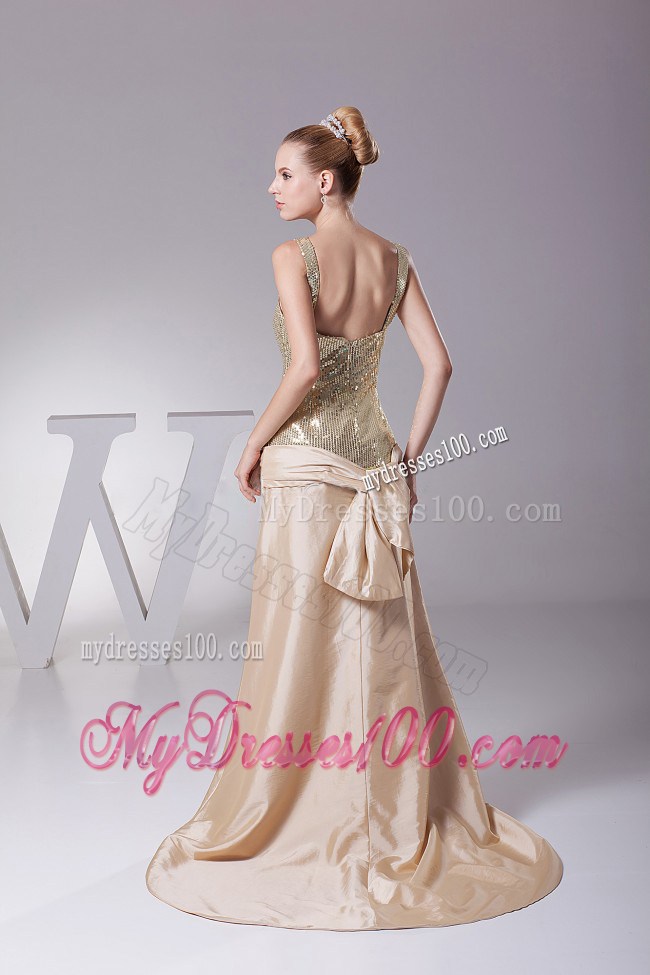 Flower Decorate Sequin Champagne Brush Train 2013 Pageant Dresses
