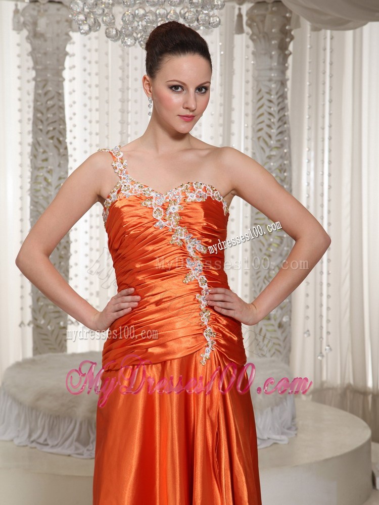 High Slit One Shoulder Appliques With Beading Pageant Dresses