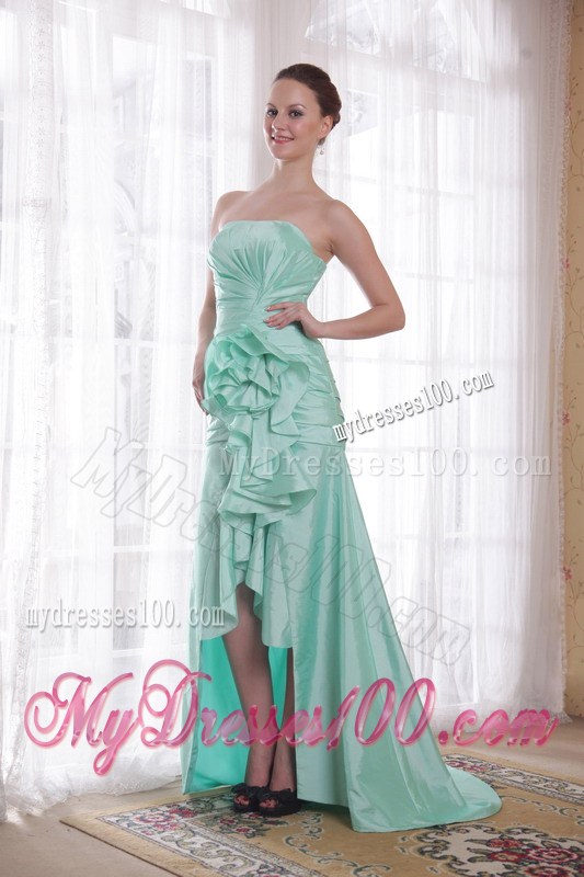 Apple Green Princess Strapless High-low Pageant Dresses with Flowers