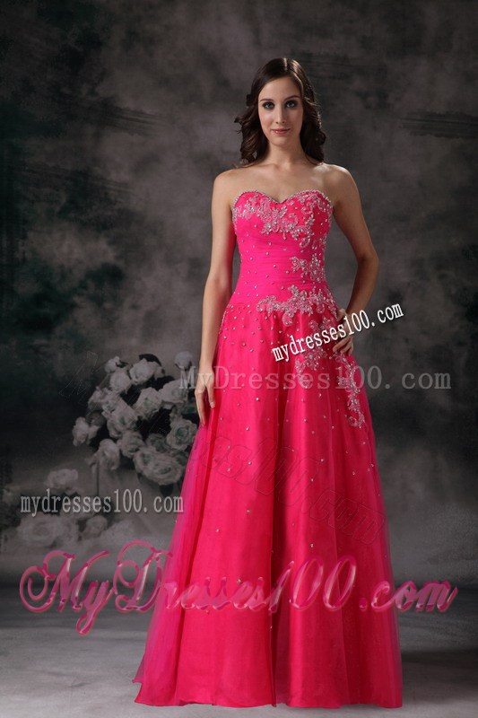 Pretty Hot Pink Sweetheart Formal Prom Dress with Beading