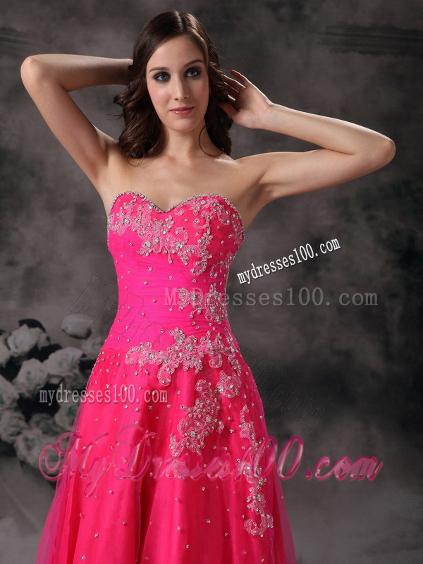 Pretty Hot Pink Sweetheart Formal Prom Dress with Beading
