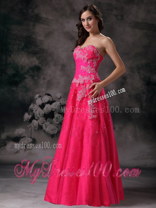 Pretty Hot Pink Sweetheart Formal Prom Dress with Beading