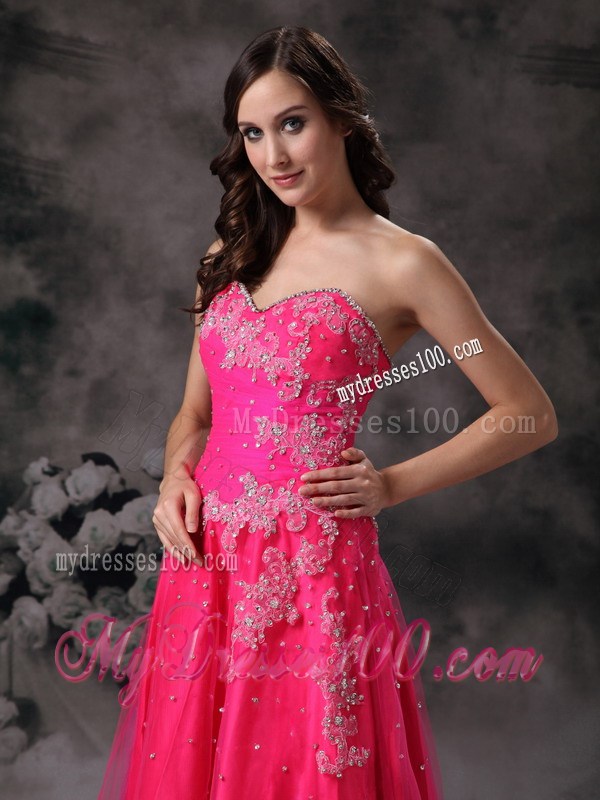 Pretty Hot Pink Sweetheart Formal Prom Dress with Beading