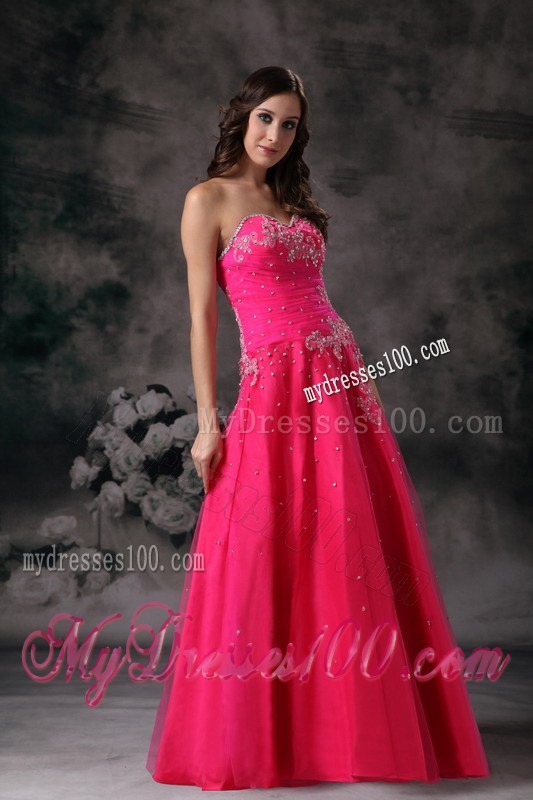 Pretty Hot Pink Sweetheart Formal Prom Dress with Beading