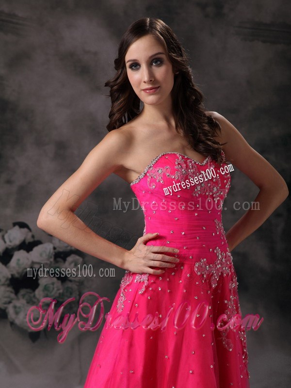 Pretty Hot Pink Sweetheart Formal Prom Dress with Beading