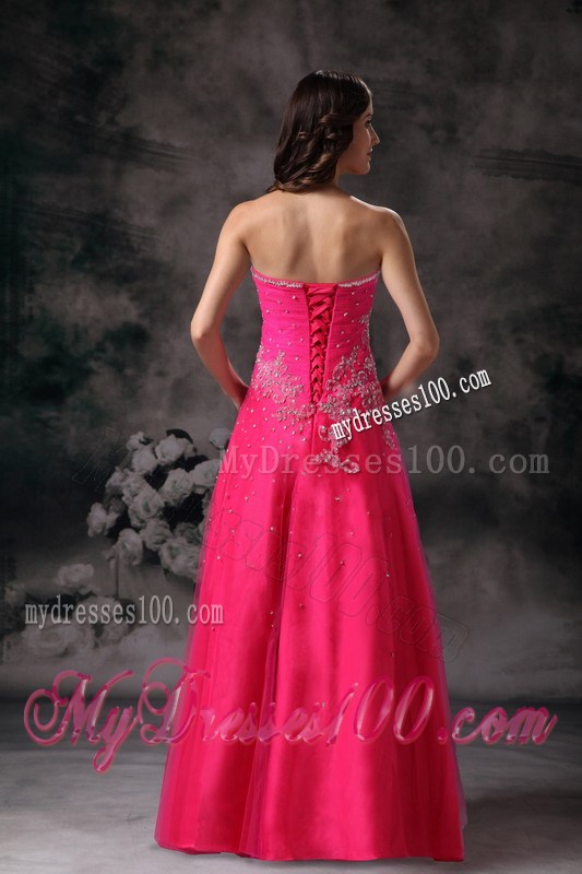 Pretty Hot Pink Sweetheart Formal Prom Dress with Beading