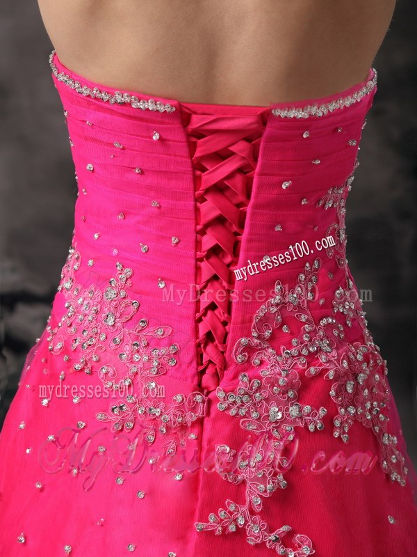 Pretty Hot Pink Sweetheart Formal Prom Dress with Beading