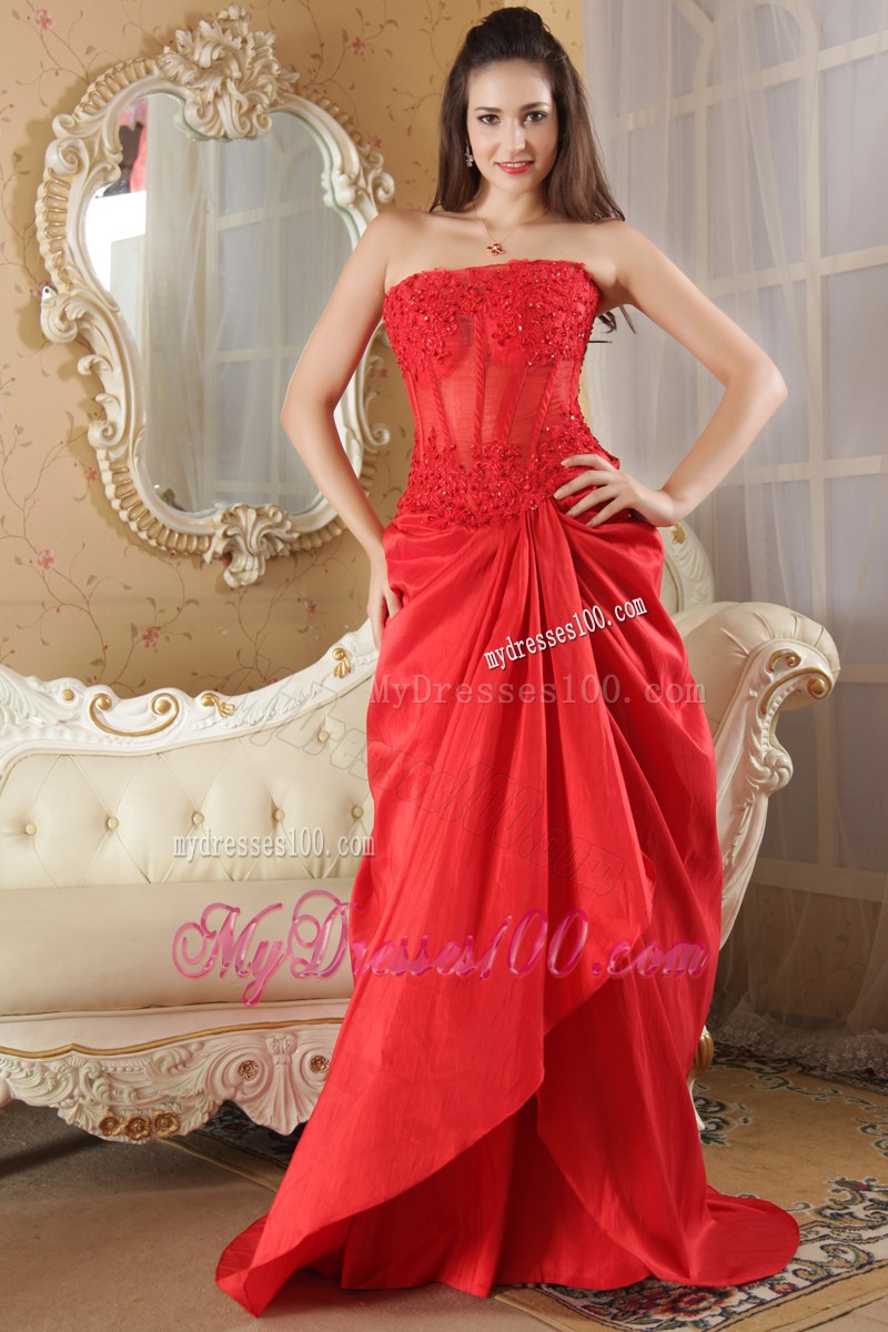 Red Strapless Lace 2013 Cheap Pageant Dresses Brush Train