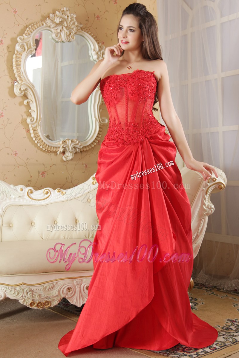 Red Strapless Lace 2013 Cheap Pageant Dresses Brush Train