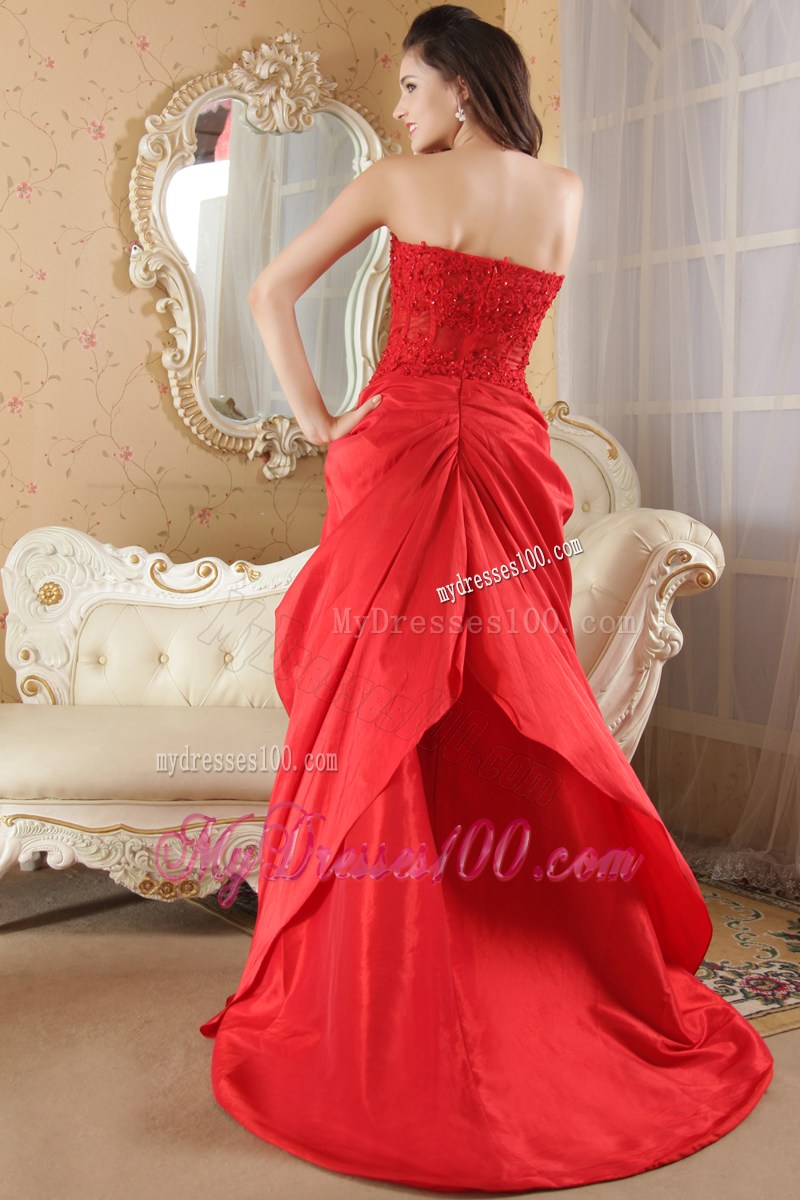 Red Strapless Lace 2013 Cheap Pageant Dresses Brush Train