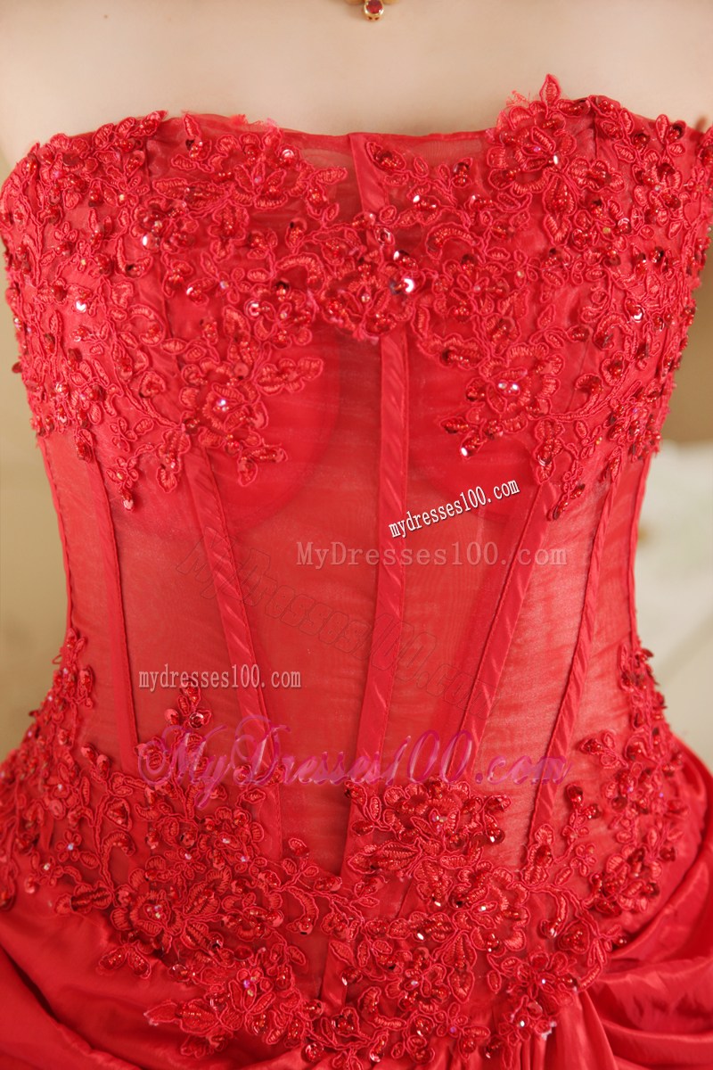 Red Strapless Lace 2013 Cheap Pageant Dresses Brush Train