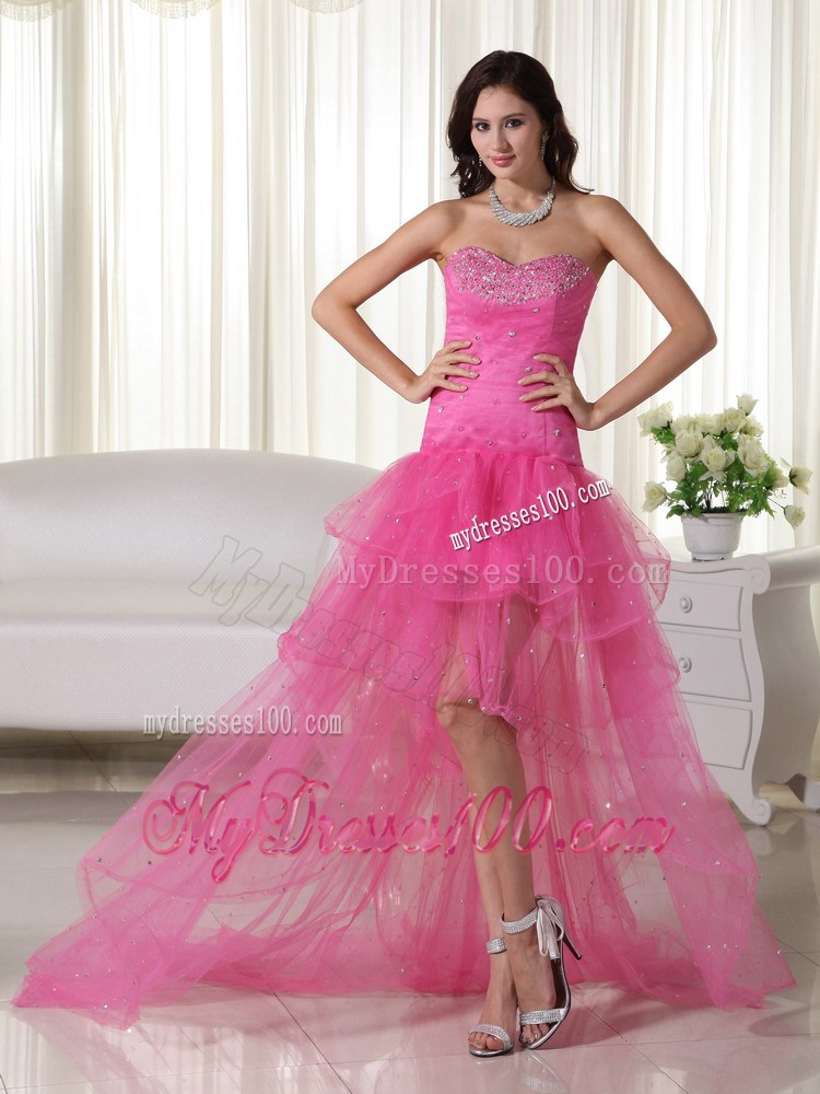 Pink Princess Sweetheart High-low Beaded Pageant Dresses