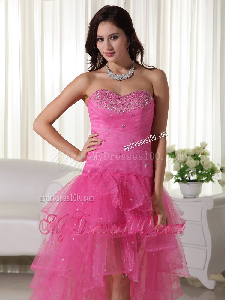 Pink Princess Sweetheart High-low Beaded Pageant Dresses