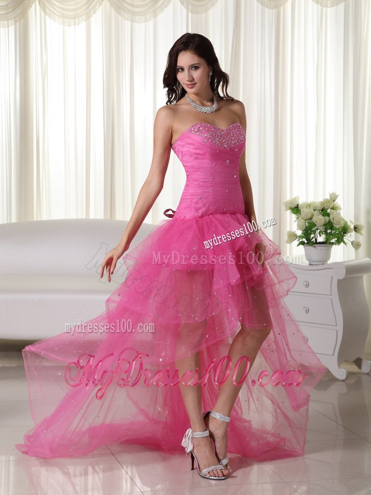 Pink Princess Sweetheart High-low Beaded Pageant Dresses