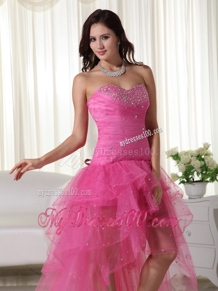 Pink Princess Sweetheart High-low Beaded Pageant Dresses