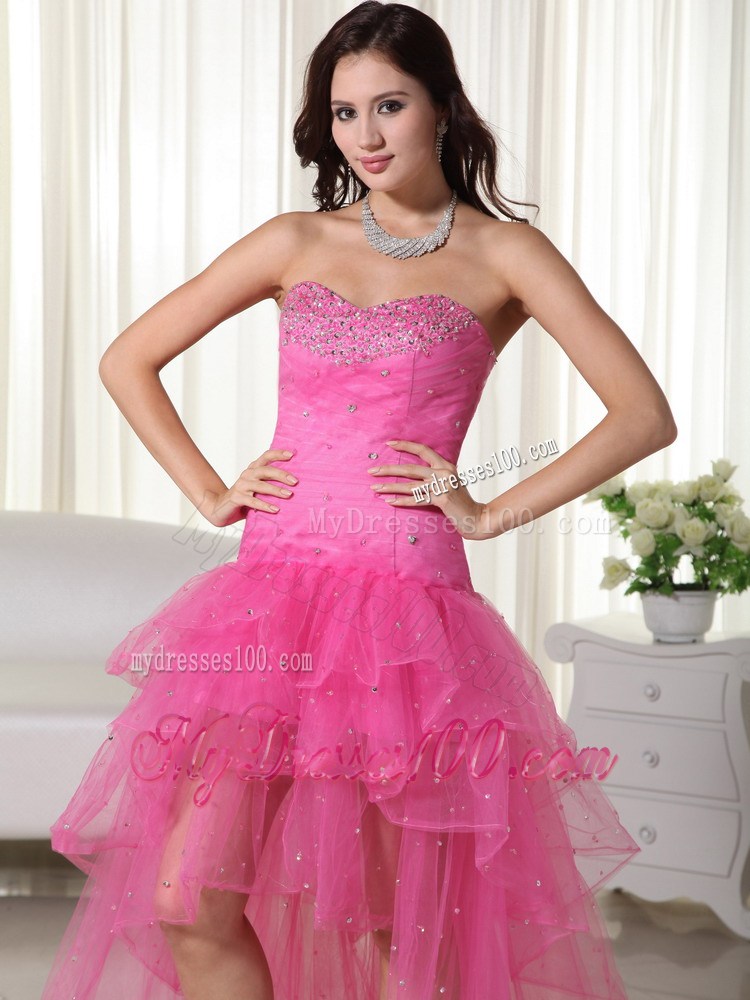 Pink Princess Sweetheart High-low Beaded Pageant Dresses