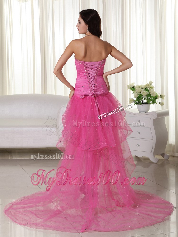 Pink Princess Sweetheart High-low Beaded Pageant Dresses
