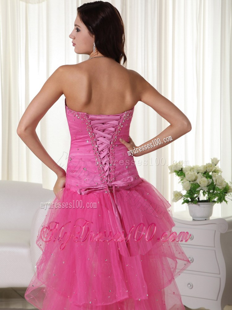 Pink Princess Sweetheart High-low Beaded Pageant Dresses