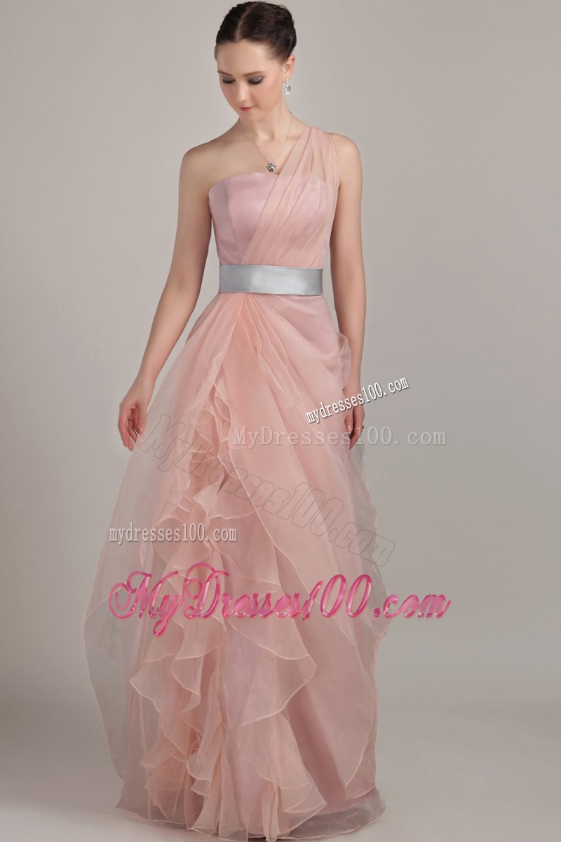 Light Pink Column Sheath One Shoulder Pageant Dresses with Ruffles