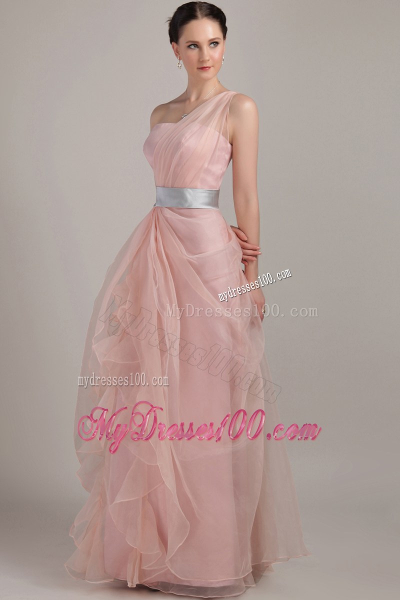 Light Pink Column Sheath One Shoulder Pageant Dresses with Ruffles