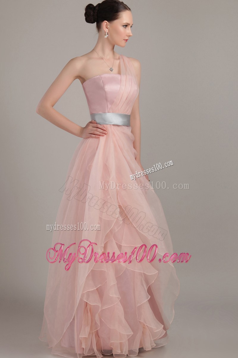 Light Pink Column Sheath One Shoulder Pageant Dresses with Ruffles