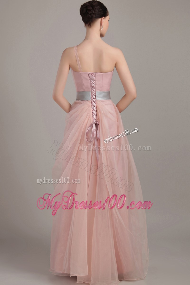 Light Pink Column Sheath One Shoulder Pageant Dresses with Ruffles