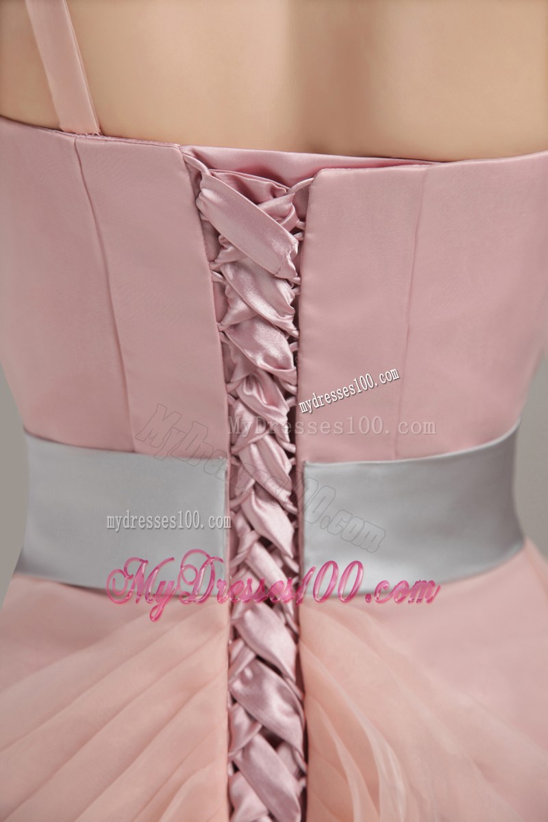 Light Pink Column Sheath One Shoulder Pageant Dresses with Ruffles
