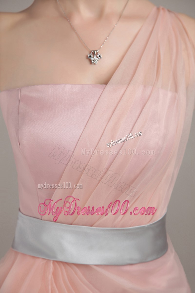 Light Pink Column Sheath One Shoulder Pageant Dresses with Ruffles