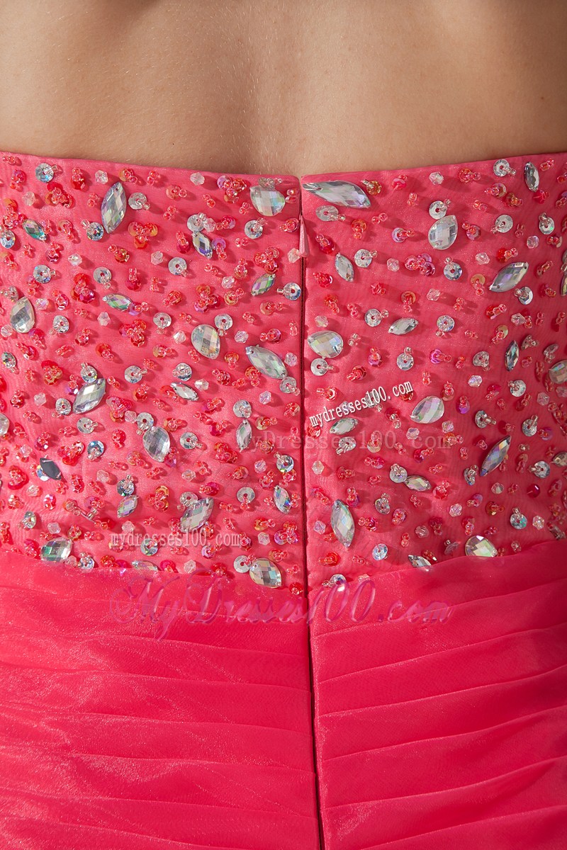 Beautiful Coral Red and Light Pink Mermaid High-low Prom Dress with Beading