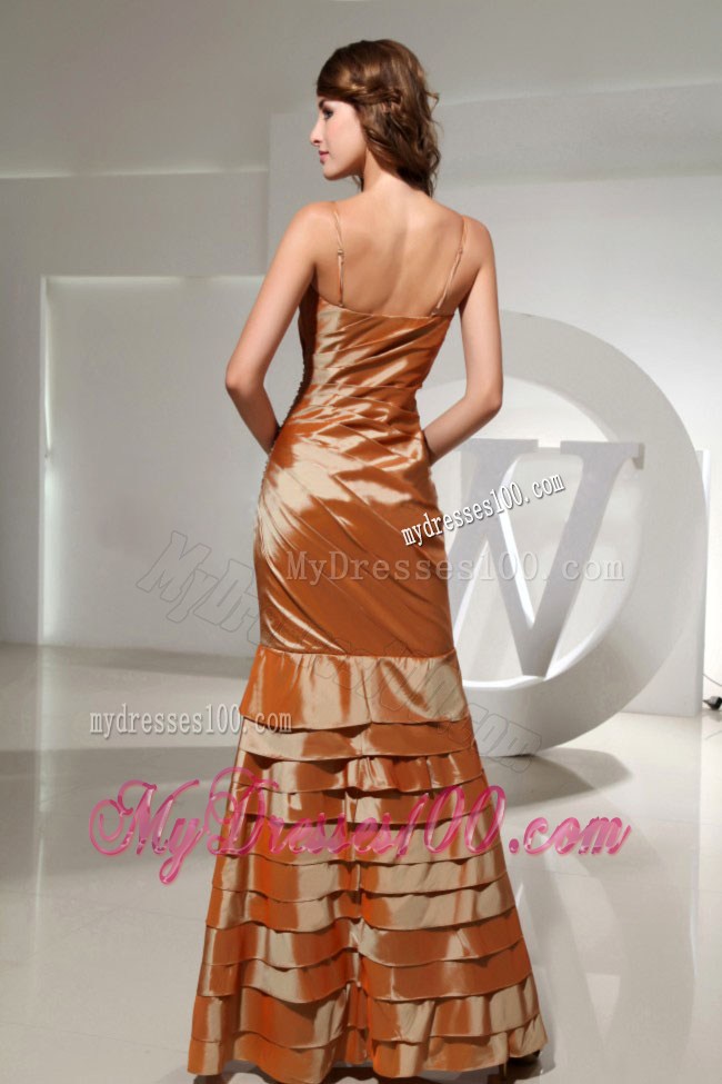 Mermaid Beading Floor-length Spaghetti Straps Brown Pageant Dresses
