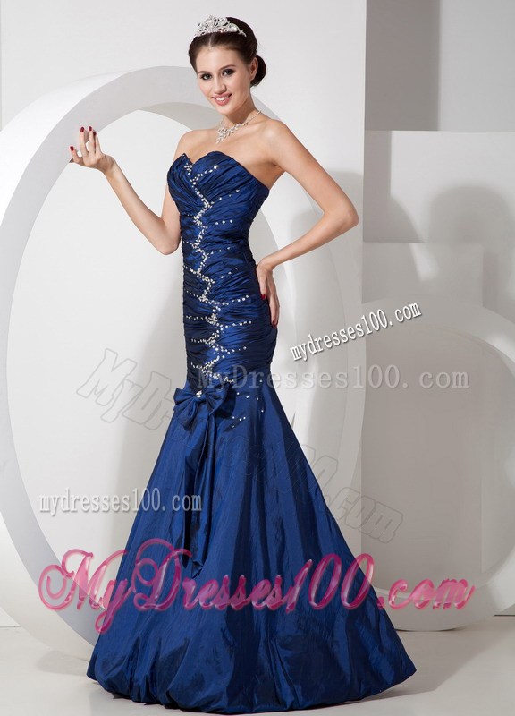 Exquisite Navy Blue Mermaid Pageant Dress Sweetheart Beading and Ruching