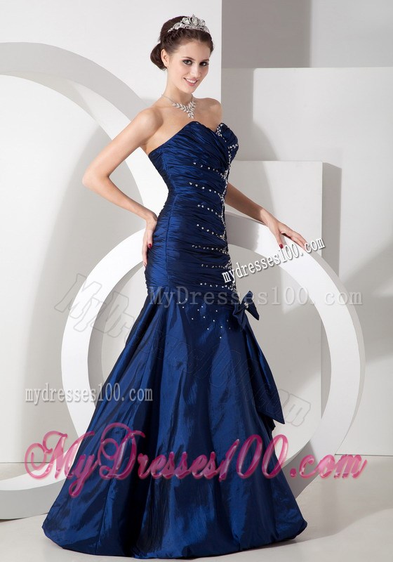 Exquisite Navy Blue Mermaid Pageant Dress Sweetheart Beading and Ruching