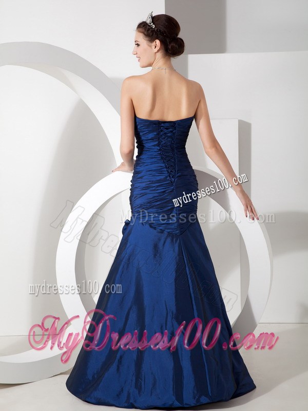 Exquisite Navy Blue Mermaid Pageant Dress Sweetheart Beading and Ruching