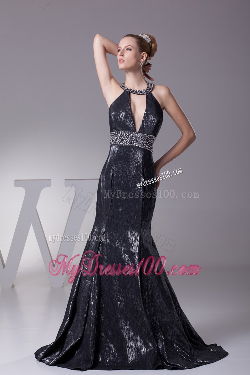 Mermaid Halter Top Mermaid Beading Black Prom Dress