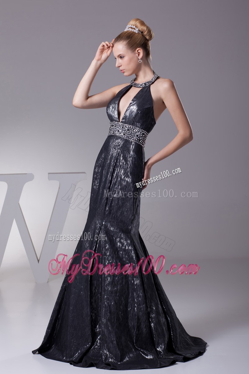 Mermaid Halter Top Mermaid Beading Black Prom Dress
