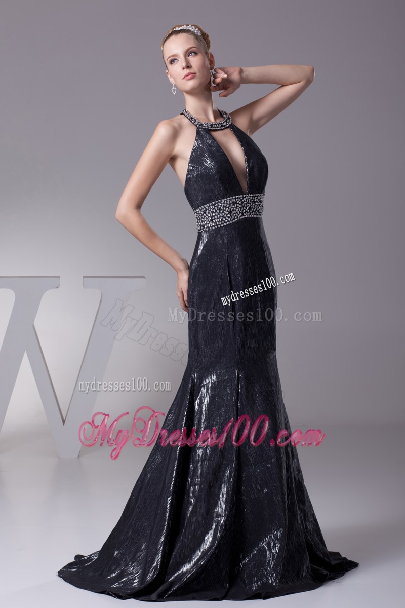 Mermaid Halter Top Mermaid Beading Black Prom Dress