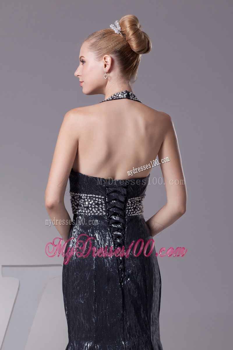 Mermaid Halter Top Mermaid Beading Black Prom Dress