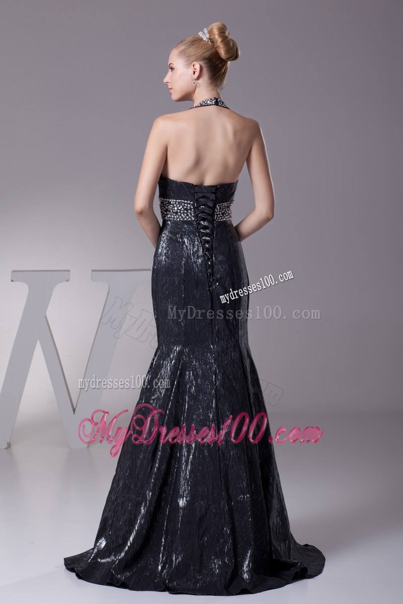 Mermaid Halter Top Mermaid Beading Black Prom Dress