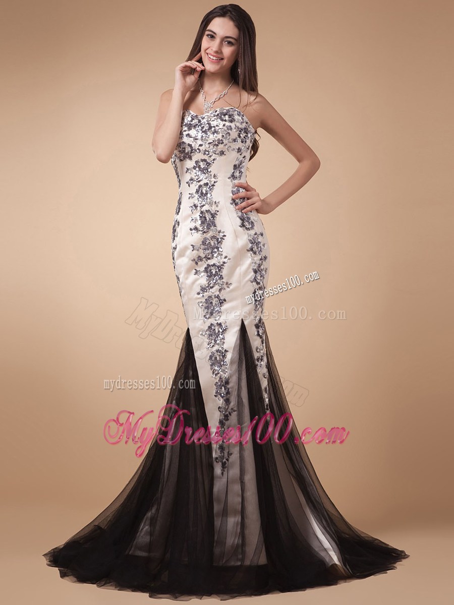 Mermaid Prom Dress With Appliques Sweetheart and Brush Train