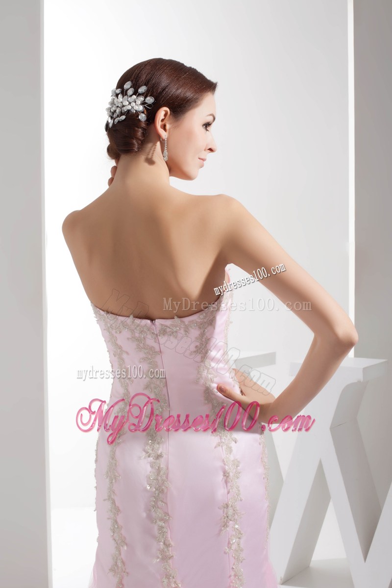 Mermaid Sweetheart Brush Train Baby pink Pageant Dresses with Appliques