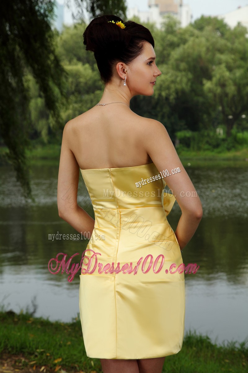 Yellow Column Strapless Prom Homecoming Dress Bowknot Mini-length