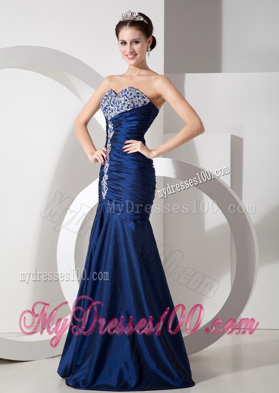Modern Navy Blue Mermaid Pageant Dress with Ruching and Beading